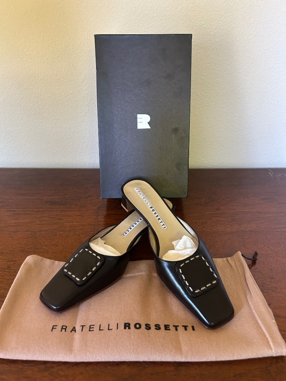 Fratelli Rossetti Black Leather Mules - Size 8.5 M - Never Worn
